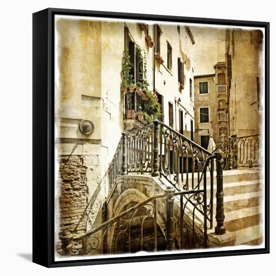 Streets Of Old Venice -Picture In Retro Style-Maugli-l-Framed Stretched Canvas