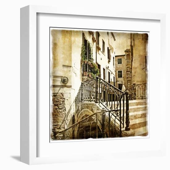 Streets Of Old Venice -Picture In Retro Style-Maugli-l-Framed Art Print