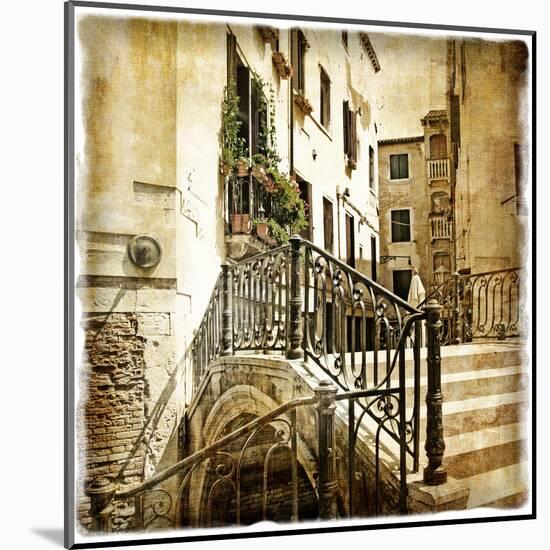 Streets Of Old Venice -Picture In Retro Style-Maugli-l-Mounted Art Print