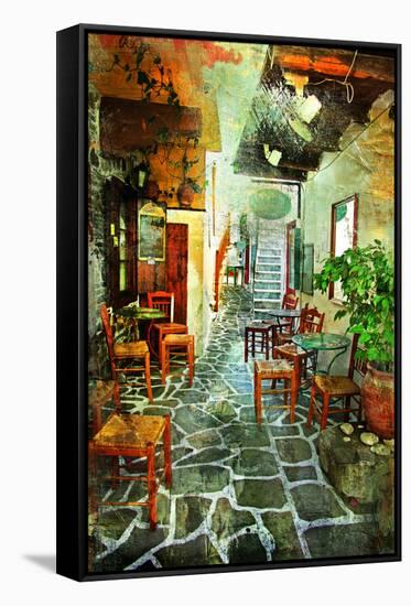 Streets With Tavernas (Pictorial Greece Series)-Maugli-l-Framed Stretched Canvas