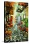 Streets With Tavernas (Pictorial Greece Series)-Maugli-l-Stretched Canvas