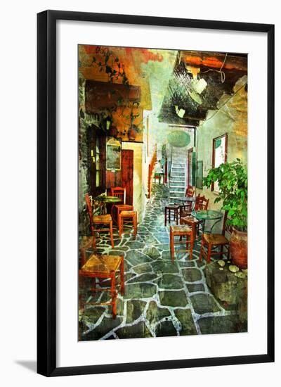 Streets With Tavernas (Pictorial Greece Series)-Maugli-l-Framed Art Print