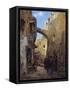 Streetscene in Jerusalem; Strassenscene in Jerusalem-Gustav Bauernfeind-Framed Stretched Canvas