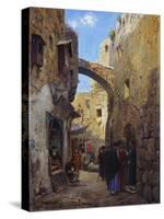 Streetscene in Jerusalem; Strassenscene in Jerusalem-Gustav Bauernfeind-Stretched Canvas