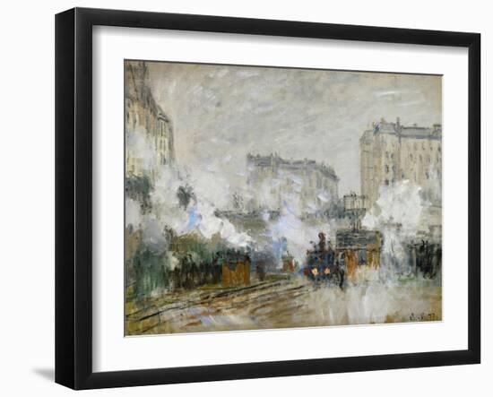 Streetside of the Gare St. Lazare, Seen Towards the Tunnel of Batignolles, 1877-Claude Monet-Framed Giclee Print