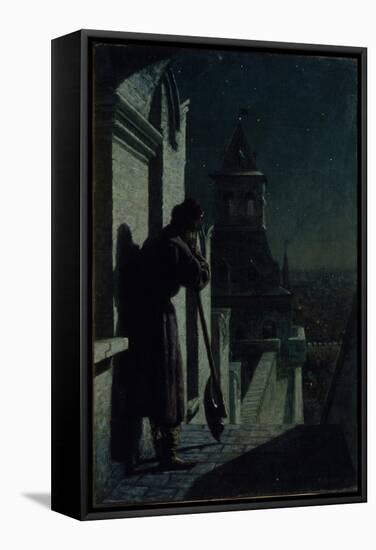 Strelets on the Moscow Kremlin Tower at Moonlit Night, 1890s-Nikolai Sergeyevich Matveyev-Framed Stretched Canvas