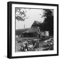 Stretcher Bearers Caring for Wounded at an Improvised First Aid Post, World War I, C1914-C1918-null-Framed Photographic Print