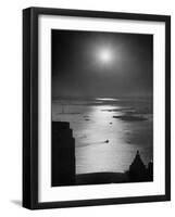 Strikebound Port of New York, Several Tug Boats Steaming across Usually Busy Bay Past Ellis Island-Andreas Feininger-Framed Premium Photographic Print