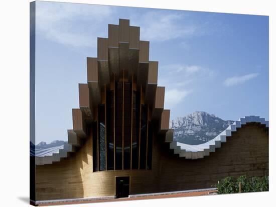 Striking Architecture of Ysios Winery Mirrors Limestone Mountains of Sierra De Cantabria Behind-John Warburton-lee-Stretched Canvas