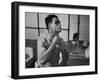 Striking Auto Worker Shaving Himself During Sit-In Inside Fisher Body Plant-null-Framed Photographic Print