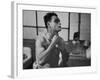 Striking Auto Worker Shaving Himself During Sit-In Inside Fisher Body Plant-null-Framed Photographic Print