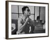 Striking Auto Worker Shaving Himself During Sit-In Inside Fisher Body Plant-null-Framed Photographic Print