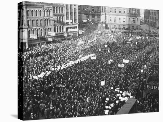 Striking Auto Workers Holding a Demonstration in Cadillac Square-William Vandivert-Stretched Canvas