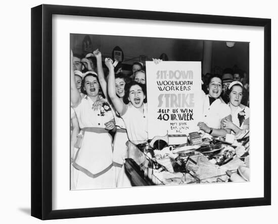 Striking Employees of NYC Woolworth's Demand a 40 Hour Work Week, 1937-null-Framed Photo