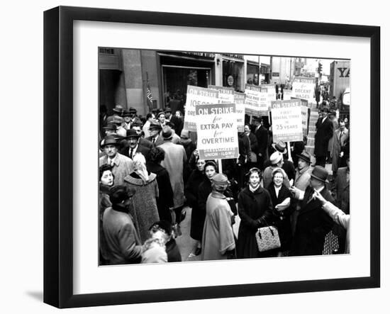 Striking Members of the International Lady Garment Workers Union (Ilgwu) Picket on 7th Ave.-null-Framed Premium Photographic Print