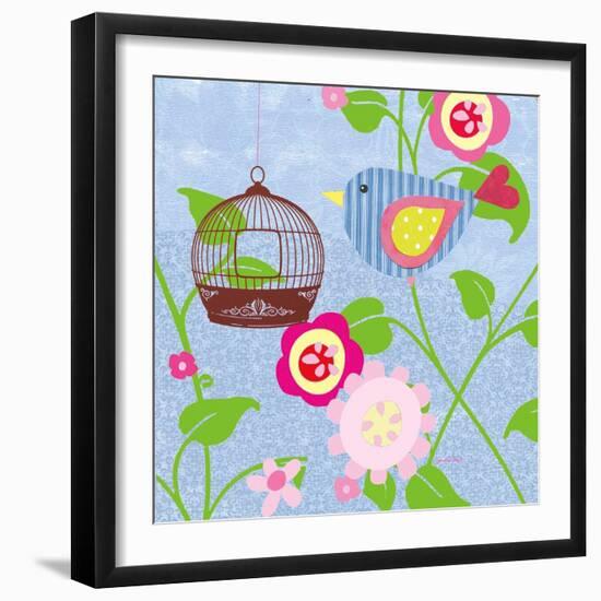 Striped Blue Bird-Sandra Smith-Framed Art Print