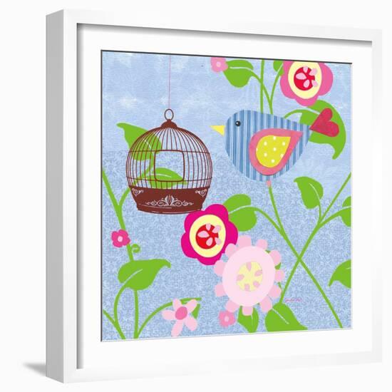 Striped Blue Bird-Sandra Smith-Framed Art Print