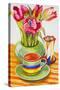 Striped Cup with Saucer, Vase and Tulips-Joan Thewsey-Stretched Canvas