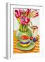 Striped Cup with Saucer, Vase and Tulips-Joan Thewsey-Framed Giclee Print