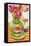 Striped Cup with Saucer, Vase and Tulips-Joan Thewsey-Framed Stretched Canvas