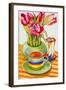 Striped Cup with Saucer, Vase and Tulips-Joan Thewsey-Framed Giclee Print