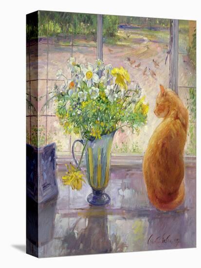 Striped Jug with Spring Flowers, 1992-Timothy Easton-Stretched Canvas
