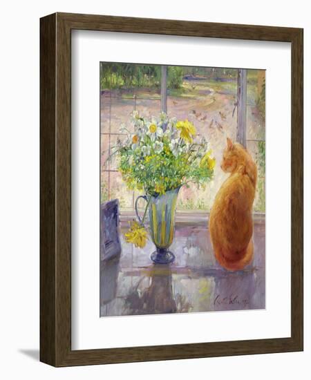 Striped Jug with Spring Flowers, 1992-Timothy Easton-Framed Giclee Print