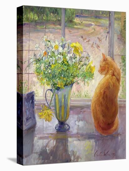 Striped Jug with Spring Flowers, 1992-Timothy Easton-Stretched Canvas