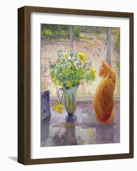 Striped Jug with Spring Flowers, 1992-Timothy Easton-Framed Giclee Print