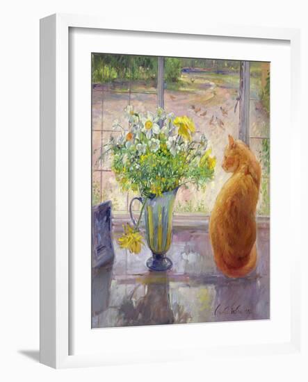 Striped Jug with Spring Flowers, 1992-Timothy Easton-Framed Giclee Print