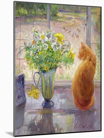 Striped Jug with Spring Flowers, 1992-Timothy Easton-Mounted Giclee Print