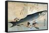 Striped Mullet, Japanese Wood-Cut Print-Lantern Press-Framed Stretched Canvas