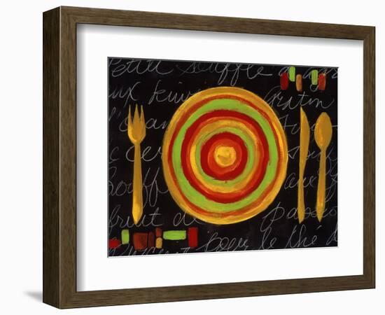 Striped Plate- Yellow-Susan Gillette-Framed Giclee Print