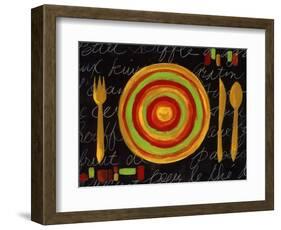 Striped Plate- Yellow-Susan Gillette-Framed Giclee Print