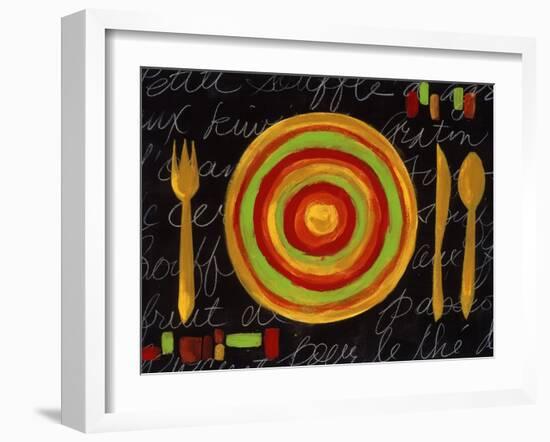 Striped Plate- Yellow-Susan Gillette-Framed Giclee Print