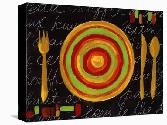 Striped Plate- Yellow-Susan Gillette-Stretched Canvas