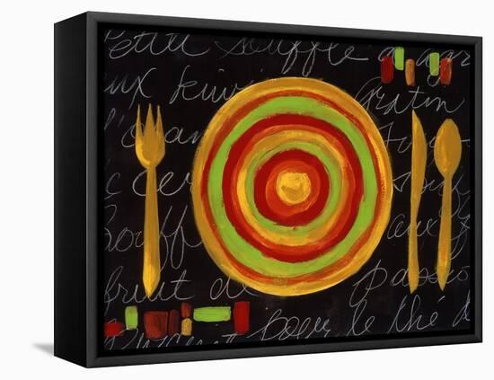 Striped Plate- Yellow-Susan Gillette-Framed Stretched Canvas