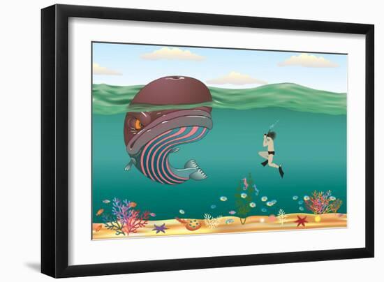 Striped Whale-Milovelen-Framed Art Print