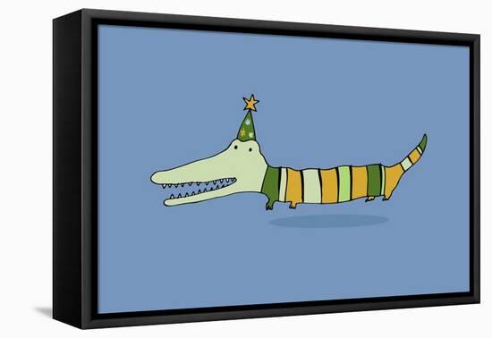 Stripy Crocodile-Carla Martell-Framed Stretched Canvas