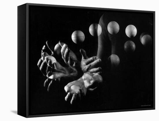 Stroboscopic Image of Hands of Juggler Stan Cavenaugh Juggling Balls-Gjon Mili-Framed Stretched Canvas