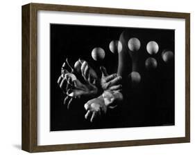 Stroboscopic Image of Hands of Juggler Stan Cavenaugh Juggling Balls-Gjon Mili-Framed Photographic Print