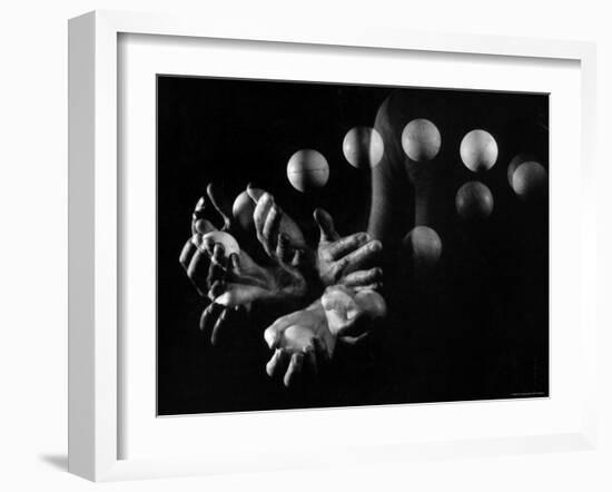 Stroboscopic Image of Hands of Juggler Stan Cavenaugh Juggling Balls-Gjon Mili-Framed Photographic Print