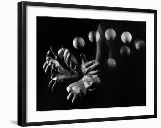 Stroboscopic Image of Hands of Juggler Stan Cavenaugh Juggling Balls-Gjon Mili-Framed Photographic Print