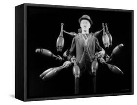 Stroboscopic Image of Juggler Stan Cavenaugh Juggling Tenpins-Gjon Mili-Framed Stretched Canvas