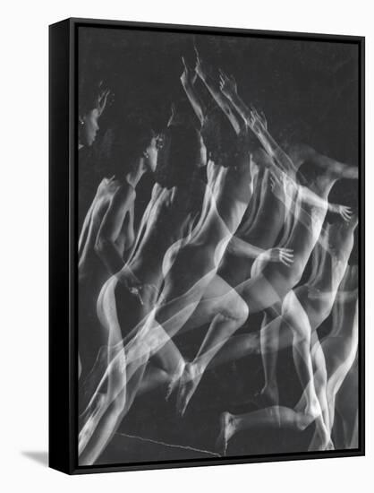 Stroboscopic Image of Nude Model Leaping Through Space-Gjon Mili-Framed Stretched Canvas