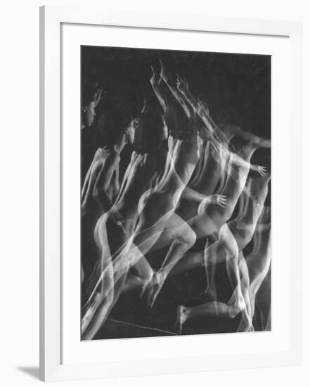 Stroboscopic Image of Nude Model Leaping Through Space-Gjon Mili-Framed Photographic Print