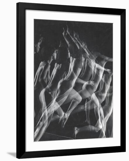 Stroboscopic Image of Nude Model Leaping Through Space-Gjon Mili-Framed Photographic Print