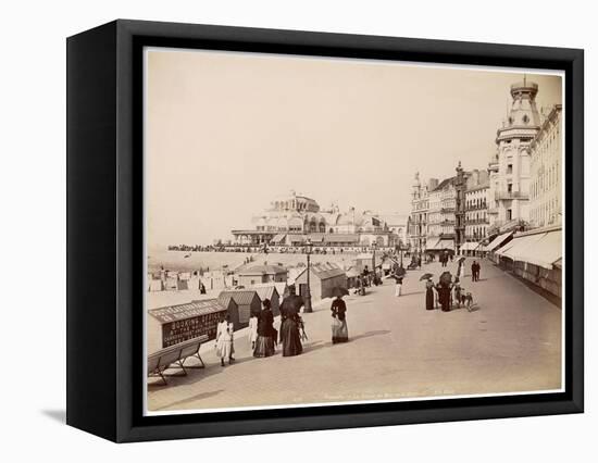 Strolling Along the Promenade at Ostende with Umbrellas - to Protect Them from the Sun-null-Framed Stretched Canvas