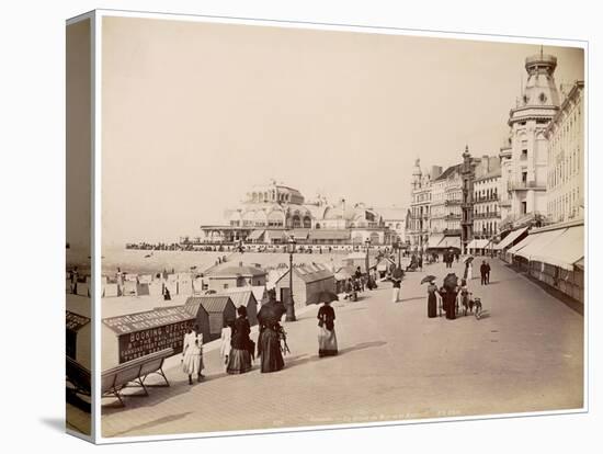 Strolling Along the Promenade at Ostende with Umbrellas - to Protect Them from the Sun-null-Stretched Canvas
