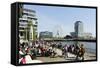 Strolling at the Kaiserkai, Local Recreation, Hafencity, Hamburg, Germany, Europe-Axel Schmies-Framed Stretched Canvas